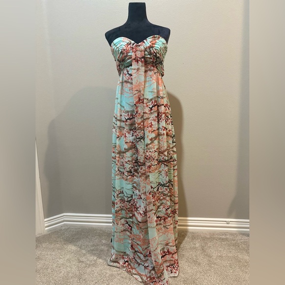 Floral Strapless Maxi Dress - Picture 1 of 2
